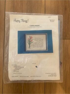 Happy Things "Caring Brings" Cross Stitch Kit - Blue Accent